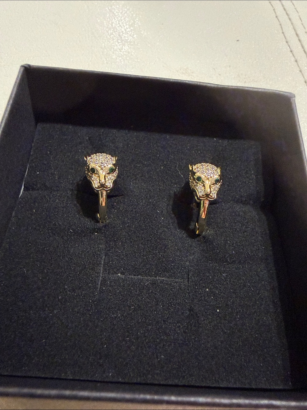 Gold Panther Head Hoop Earrings with Green Eyes - Women's Jewelry
